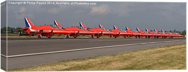 Red Arrow Jets Parked on the Runway at Biggin Hil Canvas Print by Philip Pound