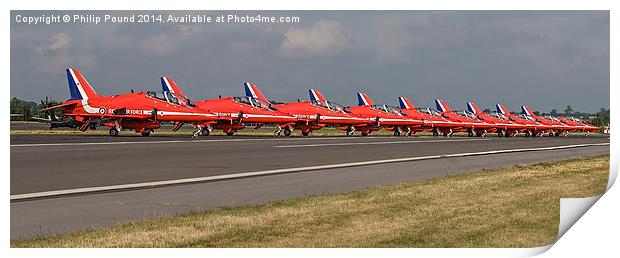  Red Arrow Jets Parked on the Runway at Biggin Hil Print by Philip Pound
