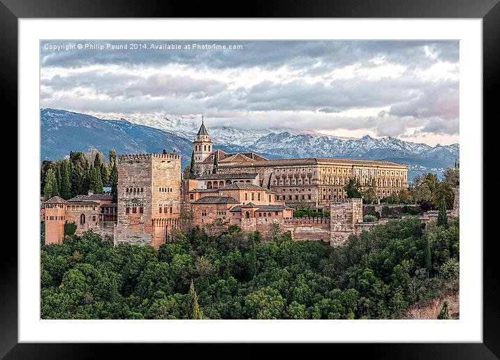  Sun sets on the Alhambra Palace in Granada Framed Mounted Print by Philip Pound