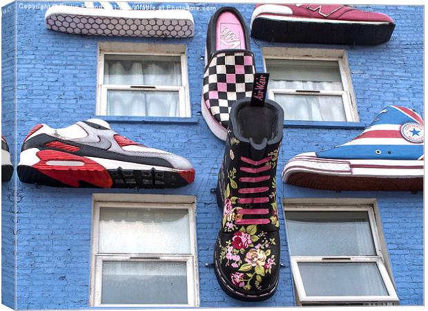  Boots and Trainers on a Blue Wall Canvas Print by Philip Pound