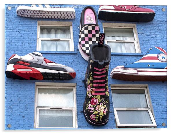  Boots and Trainers on a Blue Wall Acrylic by Philip Pound