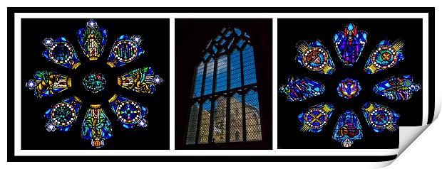 Through the windows of St Davids Cathedral Print by Hazel Powell