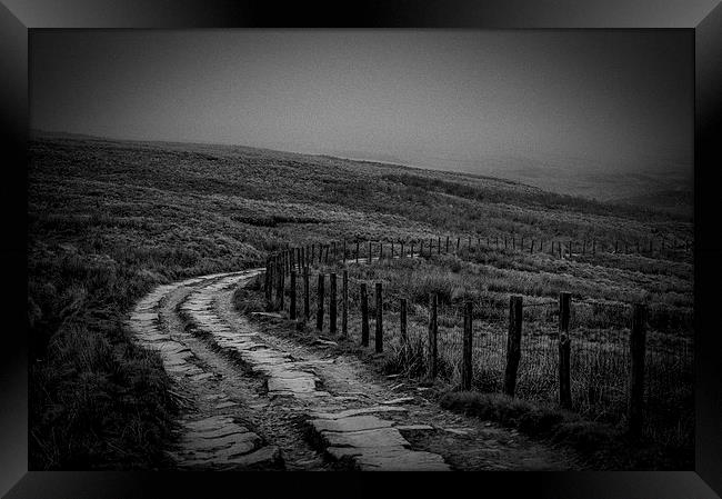  Misty Moorland Road Framed Print by Darren Eves