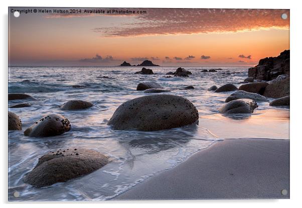 Sunset on a Cornish Beach Acrylic by Helen Hotson