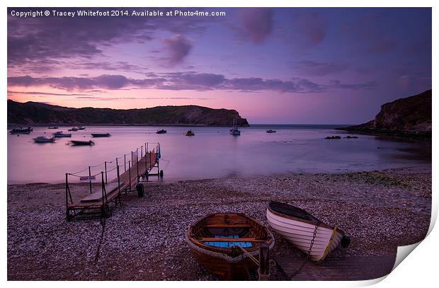 Sunrise at Lulworth Cove Print by Tracey Whitefoot