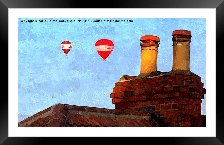  Roof top view of hot air balloons Framed Mounted Print by Paula Palmer canvas