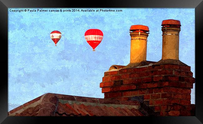  Roof top view of hot air balloons Framed Print by Paula Palmer canvas