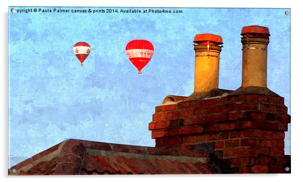  Roof top view of hot air balloons Acrylic by Paula Palmer canvas