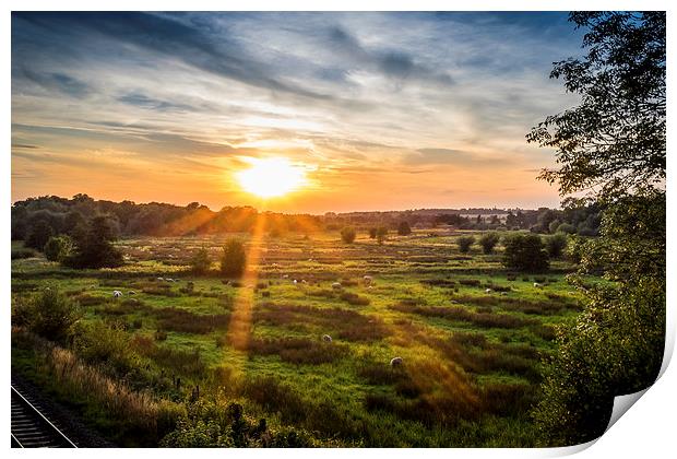 Sunset over Fields, Kintbury, Berkshire, England,  Print by Mark Llewellyn