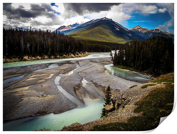 Rocky Mountains Bow River Alberta Canada Print by Chris Curry