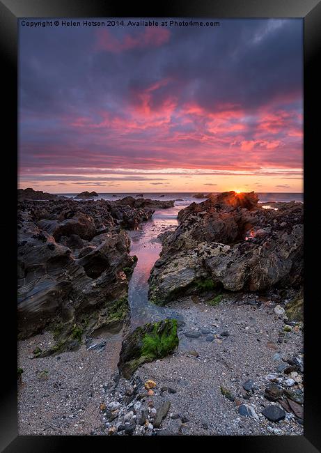 Sunset at Fistral Framed Print by Helen Hotson