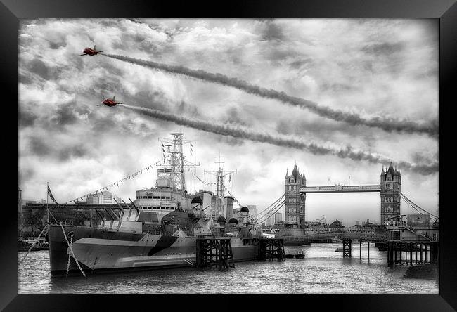 Red Arrows London Tower Bridge Flyby Framed Print by Jason Green