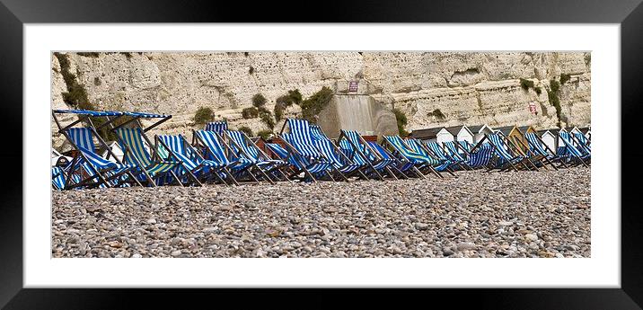  Blue and white deckchairs Framed Mounted Print by Steven Plowman