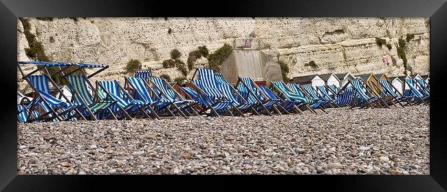 Blue and white deckchairs Framed Print by Steven Plowman