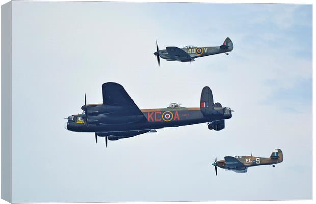 Lancaster Bomber, Spitfire and Hurricane Canvas Print by Billy Tinkler