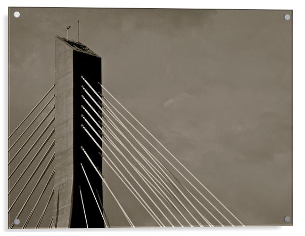 The Franjo Tuđman Bridge - Dubrovnic B&W Acrylic by Michael Wood