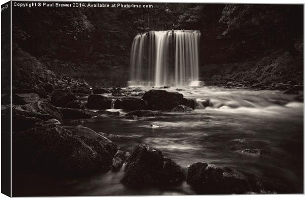 Sgwd yr Eira, Falls of Snow in Black and White Canvas Print by Paul Brewer