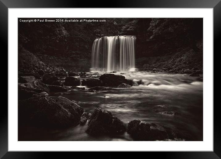 Sgwd yr Eira, Falls of Snow in Black and White Framed Mounted Print by Paul Brewer