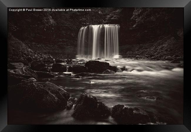 Sgwd yr Eira, Falls of Snow in Black and White Framed Print by Paul Brewer