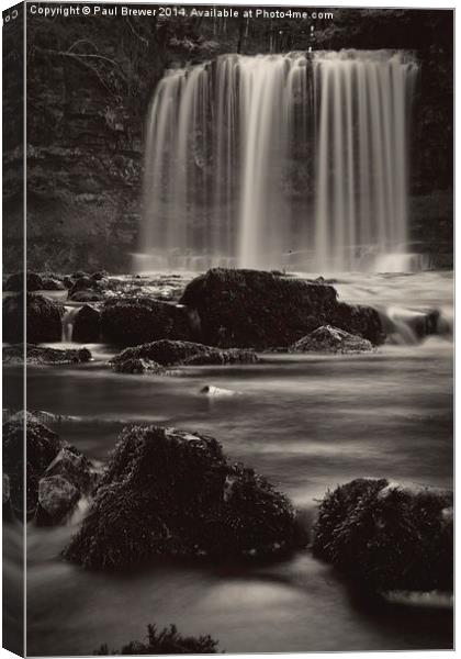 Sgwd yr Eira, Falls of Snow in Black and White Canvas Print by Paul Brewer