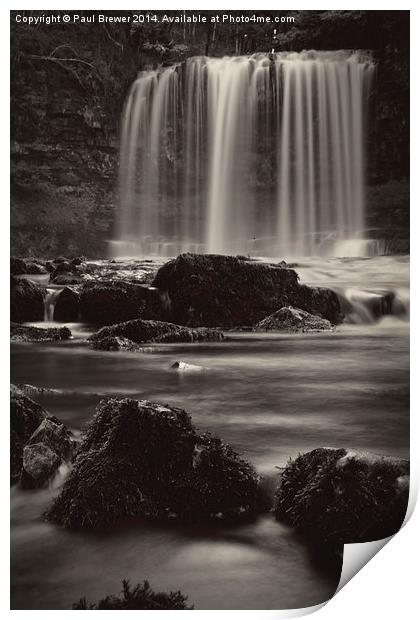 Sgwd yr Eira, Falls of Snow in Black and White Print by Paul Brewer