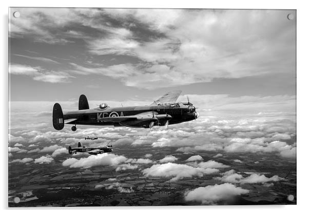 617 Squadron Tallboy Lancasters black and white ve Acrylic by Gary Eason
