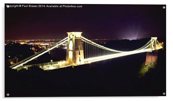 Clifton Suspension Bridge at Night  Acrylic by Paul Brewer