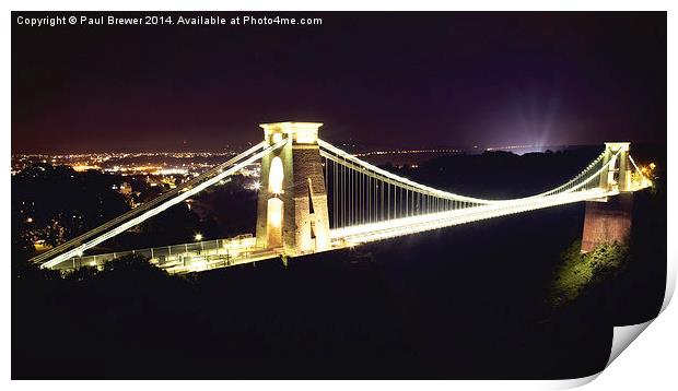 Clifton Suspension Bridge at Night  Print by Paul Brewer