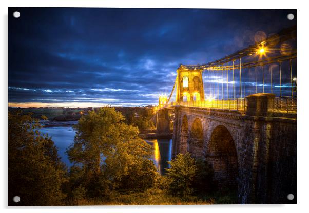 Menai Bridge at Night Acrylic by Jon Lingwood