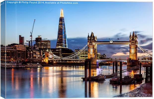  Tower Bridge and the Shard At Night Canvas Print by Philip Pound