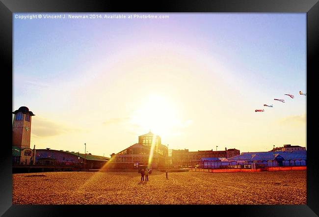  Flying Kite On The Beach, Yarmouth, England Framed Print by Vincent J. Newman