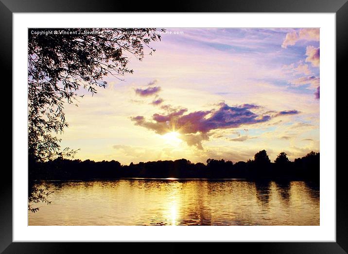  Sunset Over U.E.A Lake, Norwich, England Framed Mounted Print by Vincent J. Newman