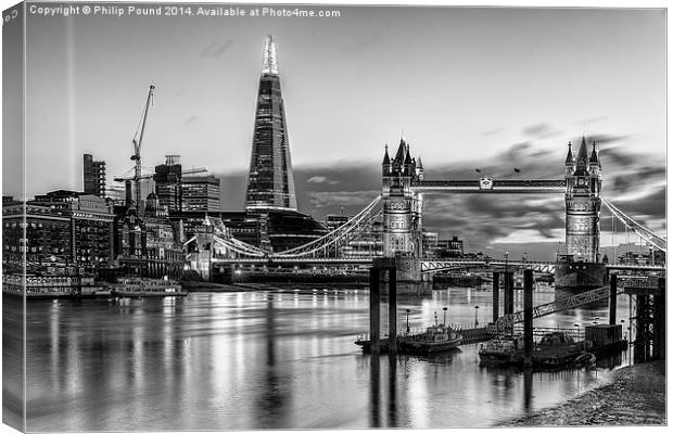  London's Tower Bridge, Shard and City Hall - a bl Canvas Print by Philip Pound