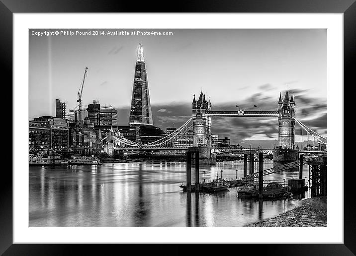  London's Tower Bridge, Shard and City Hall - a bl Framed Mounted Print by Philip Pound