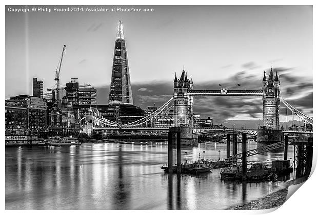  London's Tower Bridge, Shard and City Hall - a bl Print by Philip Pound