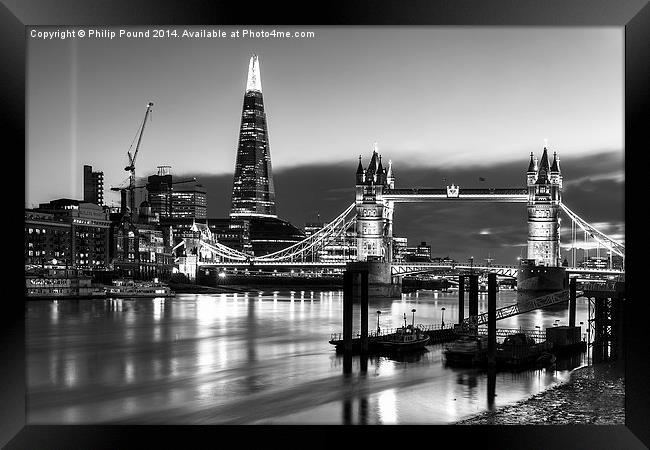  Night view of Tower Bridge and the City of London Framed Print by Philip Pound