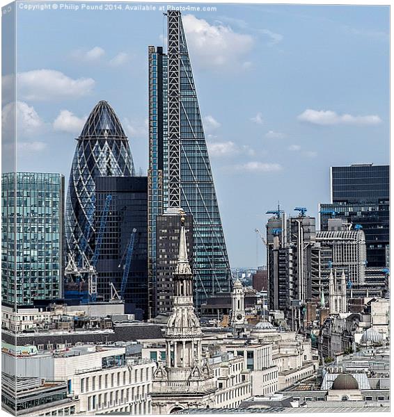  Gerkin, Cheesegrater and Lloyds Buildings in Lond Canvas Print by Philip Pound