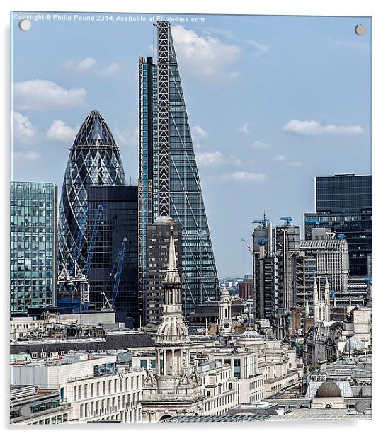  Gerkin, Cheesegrater and Lloyds Buildings in Lond Acrylic by Philip Pound