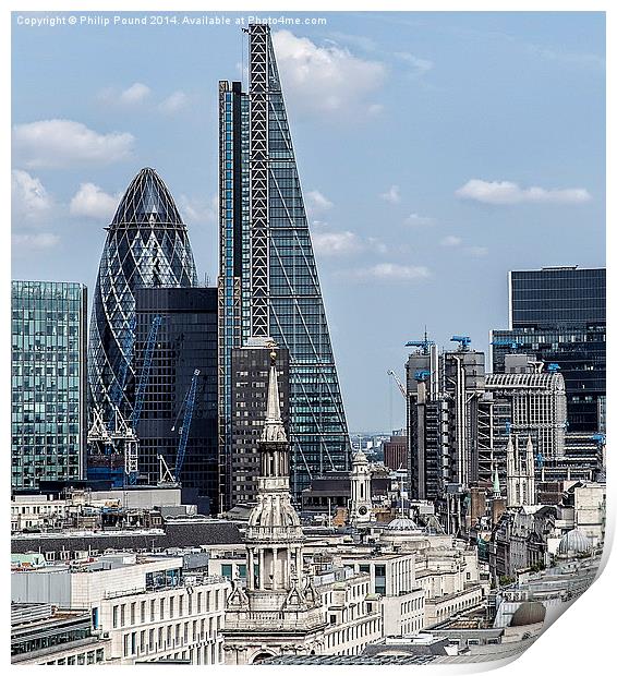  Gerkin, Cheesegrater and Lloyds Buildings in Lond Print by Philip Pound