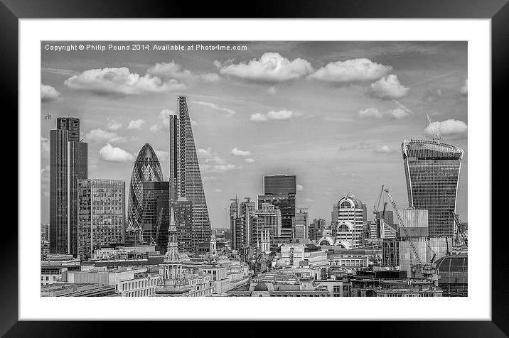  Black and white City of London Skyline Framed Mounted Print by Philip Pound
