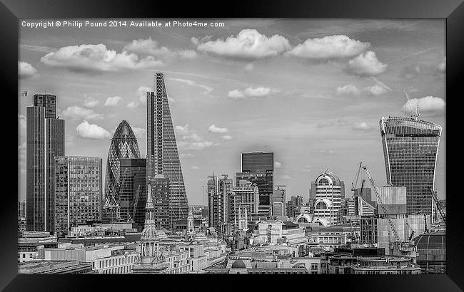  Black and white City of London Skyline Framed Print by Philip Pound
