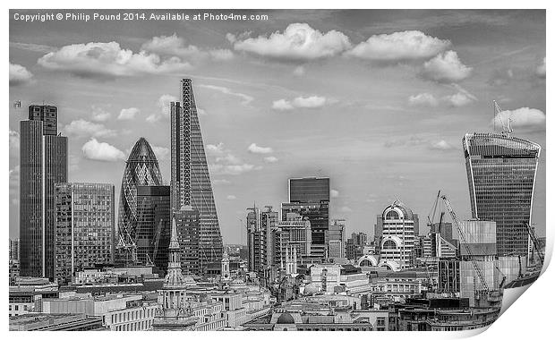  Black and white City of London Skyline Print by Philip Pound
