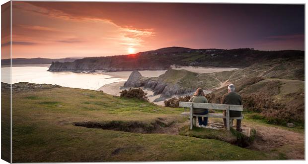  Sunset over Three Cliffs bay Canvas Print by Leighton Collins