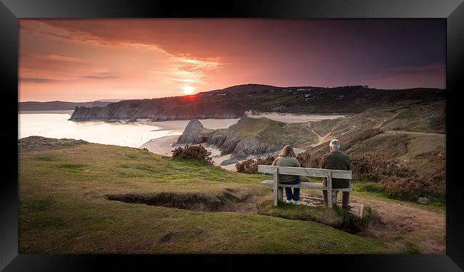  Sunset over Three Cliffs bay Framed Print by Leighton Collins