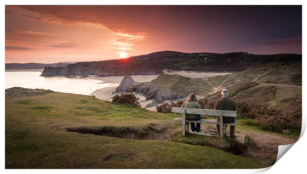  Sunset over Three Cliffs bay Print by Leighton Collins