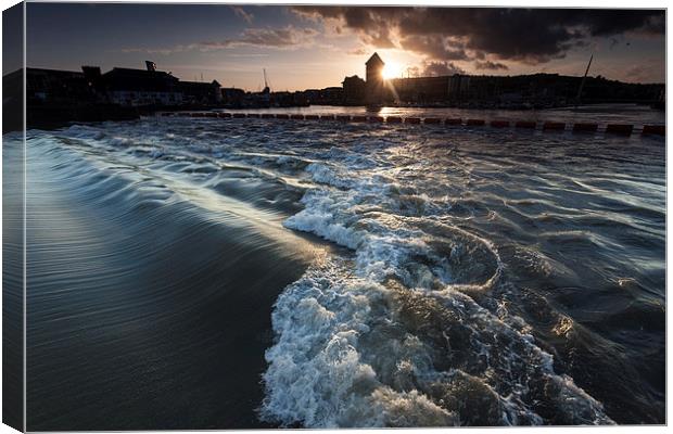  The Tawe barrage in full flow Canvas Print by Leighton Collins