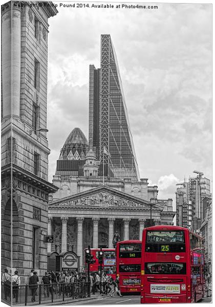  City of London Rush Hour - Red Buses Canvas Print by Philip Pound