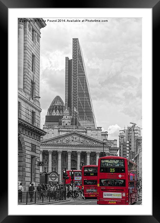  City of London Rush Hour - Red Buses Framed Mounted Print by Philip Pound
