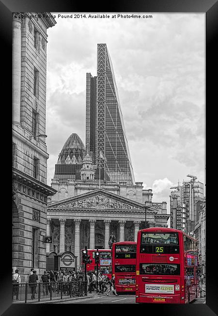  City of London Rush Hour - Red Buses Framed Print by Philip Pound