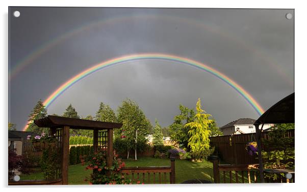  Double rainbow over garden Acrylic by Leighton Collins